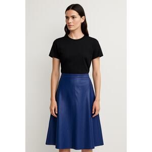 ZARA Blue Faux Leather A-Line Midi Skirt Women’s XL Vegan Leather